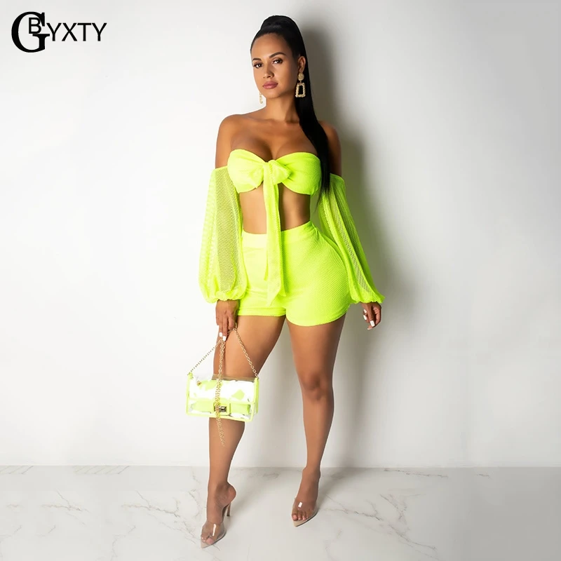 GBYXTY Neon Two Piece Shorts Set Women Off Shoulder Fishent Beach Suit Bandage Crop Top and Short 2 Piece Set Femme Outfit ZL328
GBYXTY Neon Two Piece Shorts Set Women Off Shoulder Fishent Beach Suit Bandage Crop Top and Short 2 Piece Set Femme Outfit ZL328