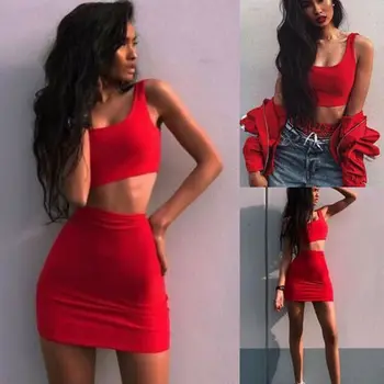 New Women Fashion Hot Summer Sexy Red Solid Simple Crop Top Mini Skirts Casual Sleeveless Nightclub Party Cocktail Women Suits
New Women Fashion Hot Summer Sexy Red Solid Simple Crop Top Mini Skirts Casual Sleeveless Nightclub Party Cocktail Women Suits