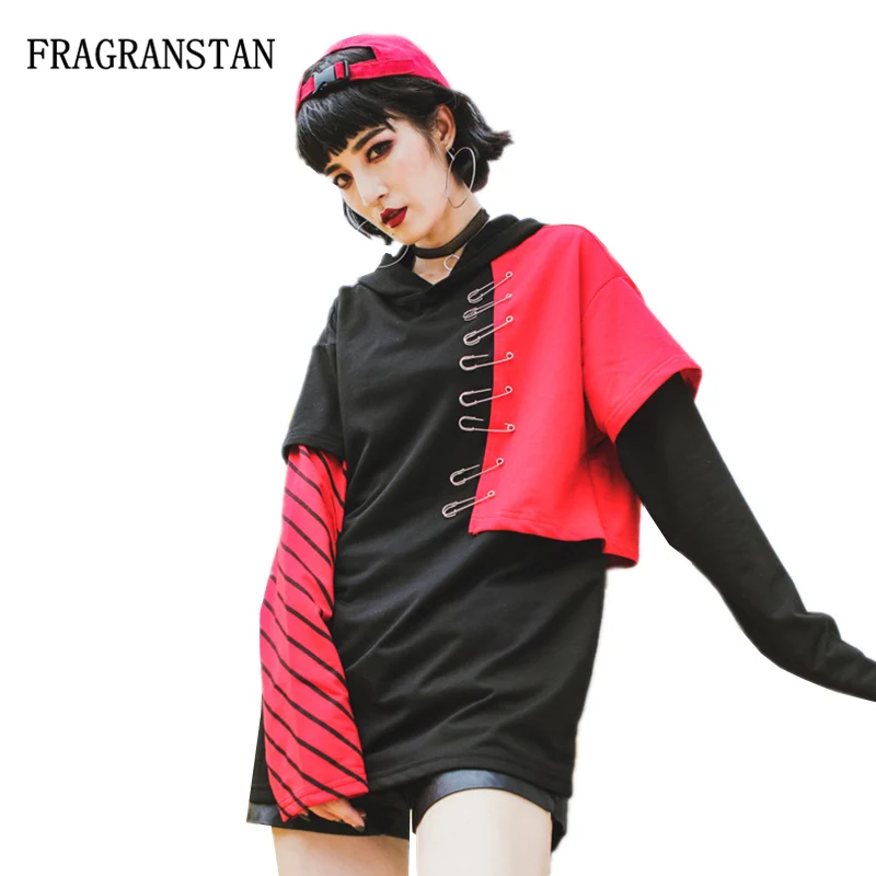 Fake Two Pieces Letter Embroidery Striped Hit Color Patchwork Hoodies Female Spring Autumn Fashion Street Style Sweatshirt JQ248
Fake Two Pieces Letter Embroidery Striped Hit Color Patchwork Hoodies Female Spring Autumn Fashion Street Style Sweatshirt JQ248