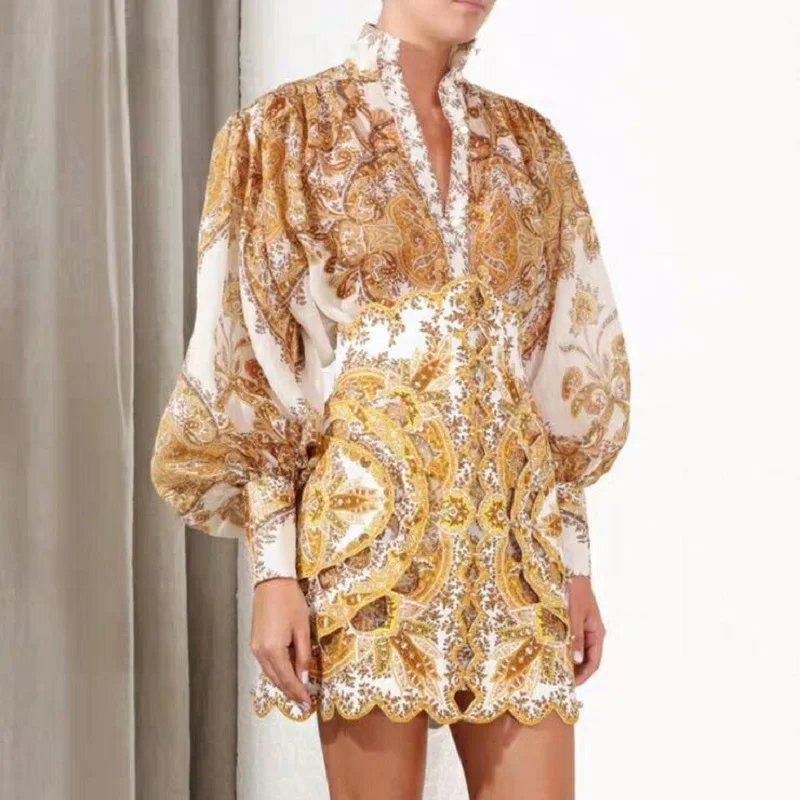 2019 Summer Brand Runway Vintage Print High Waist Crop Skirt Hollow Out A-line Print Yellow Short Dresses Party Club Clothes
2019 Summer Brand Runway Vintage Print High Waist Crop Skirt Hollow Out A-line Print Yellow Short Dresses Party Club Clothes