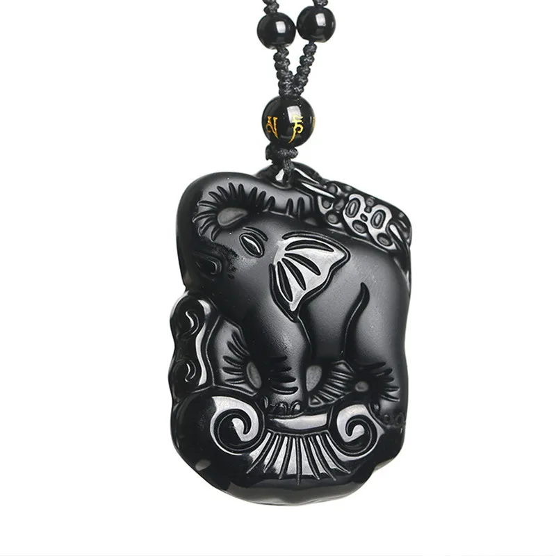 Natural Stone Obsidian Pendant Bead Necklace Black A Carved Elephant Fine Carving Polishing Lucky for Men Women
Natural Stone Obsidian Pendant Bead Necklace Black A Carved Elephant Fine Carving Polishing Lucky for Men Women