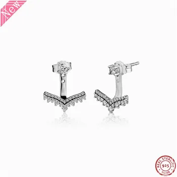 

Stone Embellished Chevron-shape Princess Wish Stud Earrings for Women Versatile 925 Sterling Silver Jewelry Free Shipping FLE136