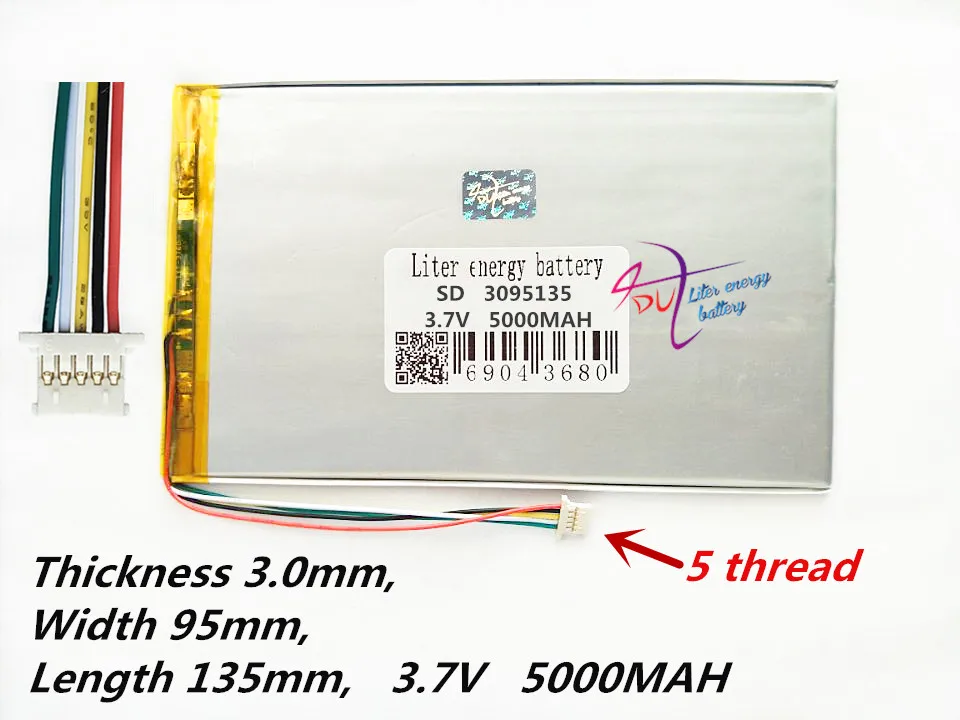5 thread 3095135 3.7V 5000mAH NTC Polymer lithium ion / Li-ion battery for tablet pc,,cell phone,speaker,power bank
5 thread 3095135 3.7V 5000mAH NTC Polymer lithium ion / Li-ion battery for tablet pc,,cell phone,speaker,power bank