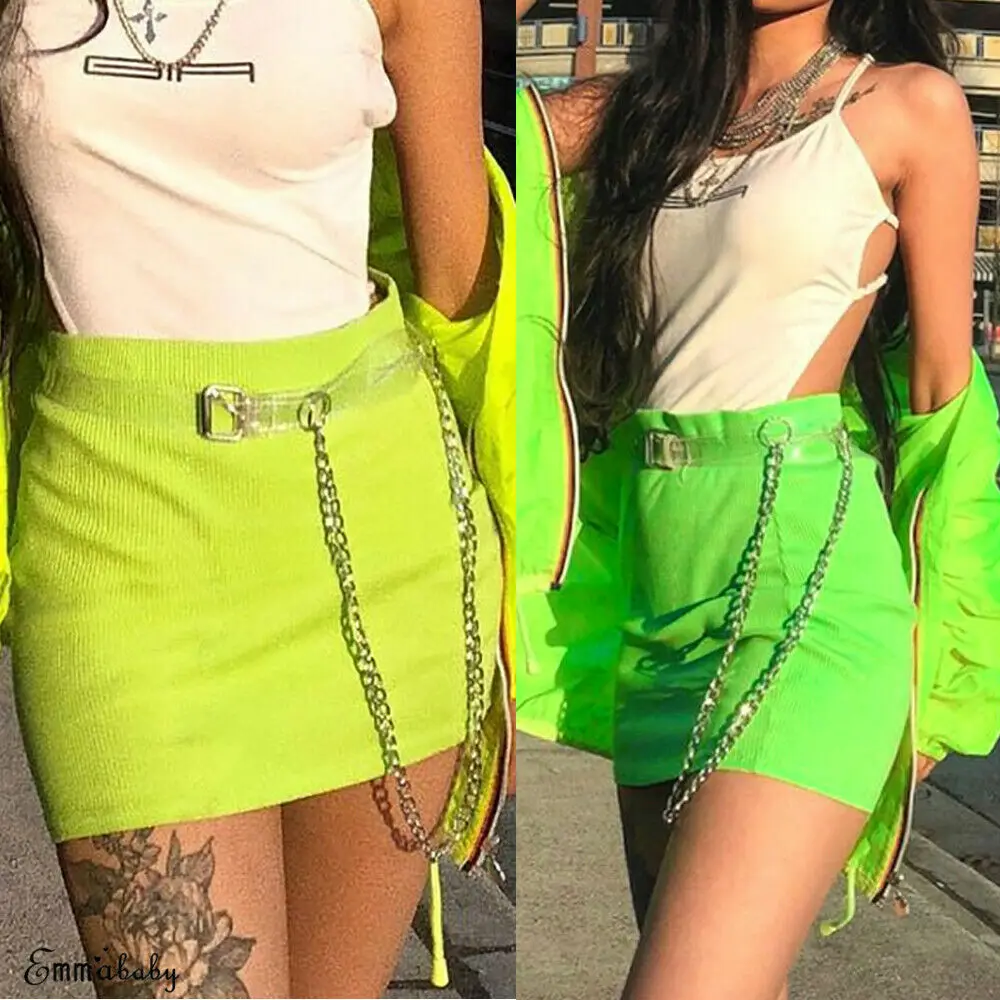 Women Bodycon Solid Fluorescent Green Sexy Women Mini Punk Style High Waist Skirt Stretch Short Mini Pencil Party Club Skirt
Women Bodycon Solid Fluorescent Green Sexy Women Mini Punk Style High Waist Skirt Stretch Short Mini Pencil Party Club Skirt
