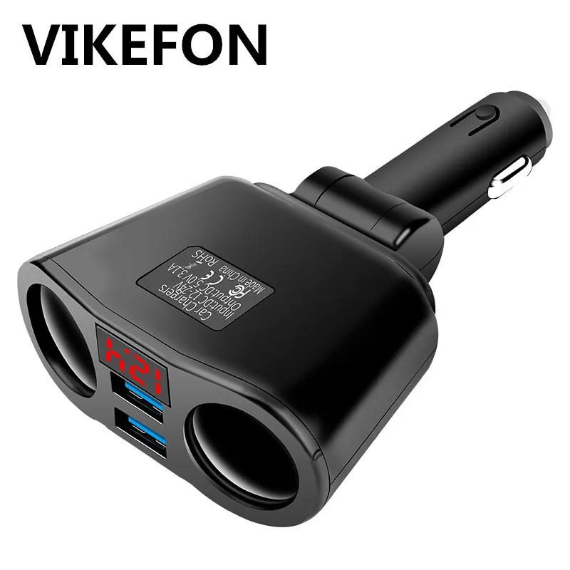 

VIKEFON 4 IN 1 USB Car Charger Car Cigarette Lighter Socket Splitter Plug 3.1A USB Car-Charger 90W Detection For Phone MP3 DVR