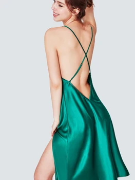 Sexy Satin Lady Nightdress Deep V-neck Sling Slim Halter Cross Split Solid Color Sleepwear Lingerie For Women
Sexy Satin Lady Nightdress Deep V-neck Sling Slim Halter Cross Split Solid Color Sleepwear Lingerie For Women