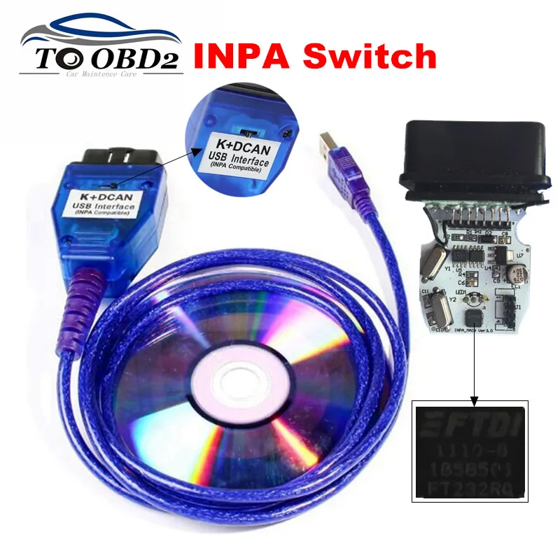 INPA Compatible USB OBD2 interface Switched Function Supports K-Line Protocols For BMW INPA K+DCAN FTDI FT232RQ White/Blue Color
INPA Compatible USB OBD2 interface Switched Function Supports K-Line Protocols For BMW INPA K+DCAN FTDI FT232RQ White/Blue Color