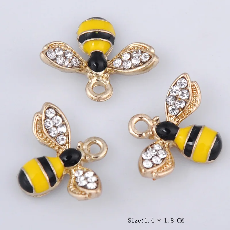 5pcs Alloy Enamel Flower Bee Pendants For Handcrafted Jewelry Making Accessories