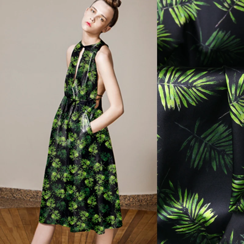 118CM Wide 19MM 93% Silk & 7% Spandex Green Leaves Print Stretch Silk Satin Fabric for Dress Cheongsam Shirt Jacket D1002 
118CM Wide 19MM 93% Silk & 7% Spandex Green Leaves Print Stretch Silk Satin Fabric for Dress Cheongsam Shirt Jacket D1002