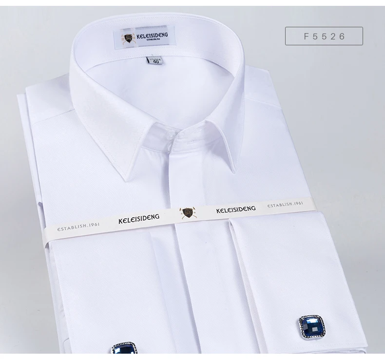 Mens Non Iron Slim Fit French Cuff Dress Shirt Long Sleeve Covered Placket Solid Twill Elegant Tuxedo Shirts(Cufflinks Included) 25