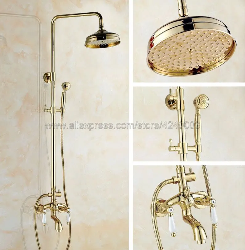 Golden Finish Wall Mounted Shower Faucet Bathroom Rainfall Shower System Set Faucet Tub With Handheld Sprayer Kgf421
Golden Finish Wall Mounted Shower Faucet Bathroom Rainfall Shower System Set Faucet Tub With Handheld Sprayer Kgf421