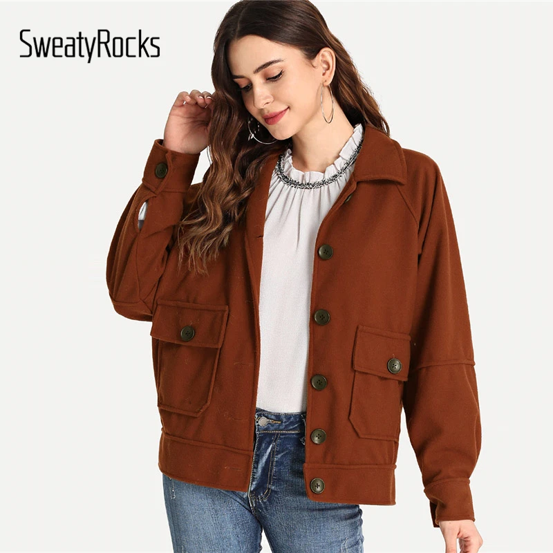 SweatyRocks Rust Casual Dual Pocket Solid Jacket Single Breasted Turn-Down Collar 2018 Autumn Women Vintage Tops And Coats
SweatyRocks Rust Casual Dual Pocket Solid Jacket Single Breasted Turn-Down Collar 2018 Autumn Women Vintage Tops And Coats