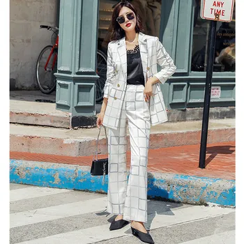 Women's suit ladies white plaid casual double-breasted suit two-piece suit (coat + pants) ladies slim slimming suits
Women's suit ladies white plaid casual double-breasted suit two-piece suit (coat + pants) ladies slim slimming suits