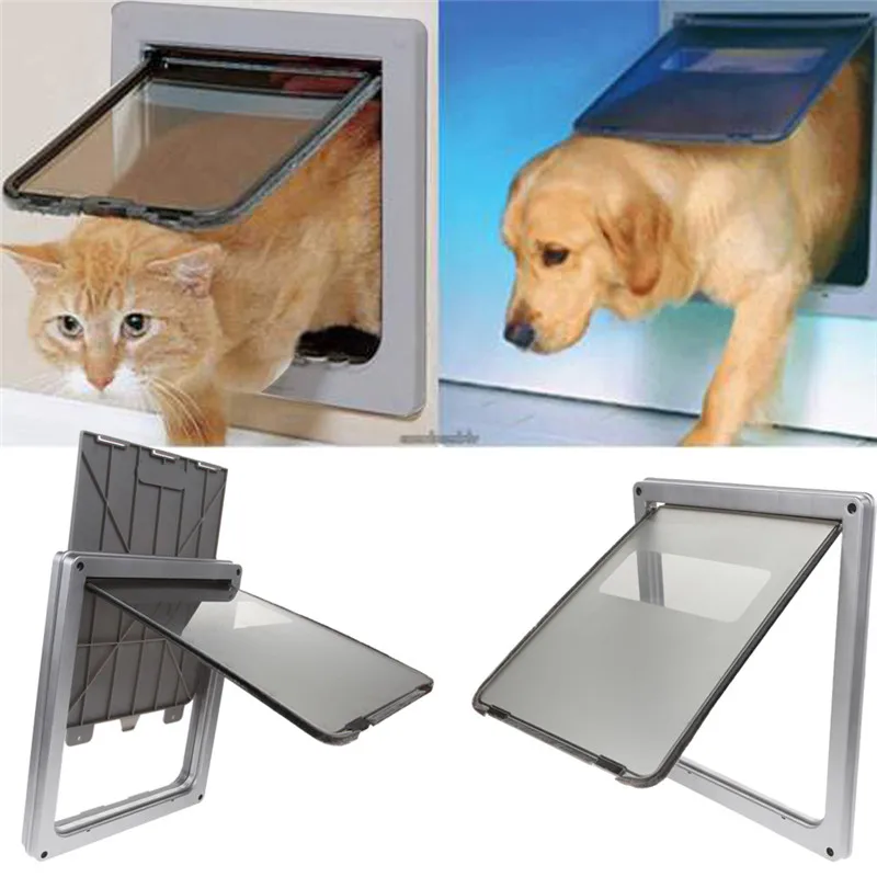 Image 17.3    Large Silver  Black Coffee 3 Colors Lockable Cat Flap Door Kitten Dog Pet Lock Suitable for Any Wall or Door