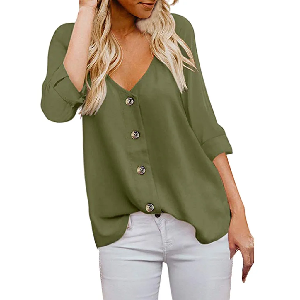 Fashion Women's 3/4 Sleeve V Neck BuTton Down Shirts Casual Tops Shirts Blouses blusas mujer de moda 2019 # 30
Fashion Women's 3/4 Sleeve V Neck BuTton Down Shirts Casual Tops Shirts Blouses blusas mujer de moda 2019 # 30