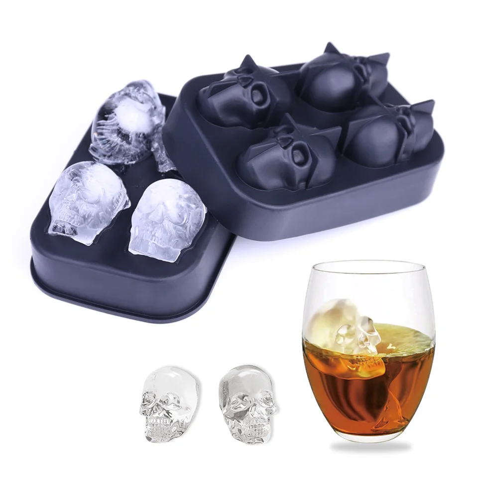 Creative 4-Cavity Silicone Skull Ice Cube Maker 3D Mold Halloween Skull Shaped Whisky Wine Form For Ice Tray Cream Baking Model
Creative 4-Cavity Silicone Skull Ice Cube Maker 3D Mold Halloween Skull Shaped Whisky Wine Form For Ice Tray Cream Baking Model