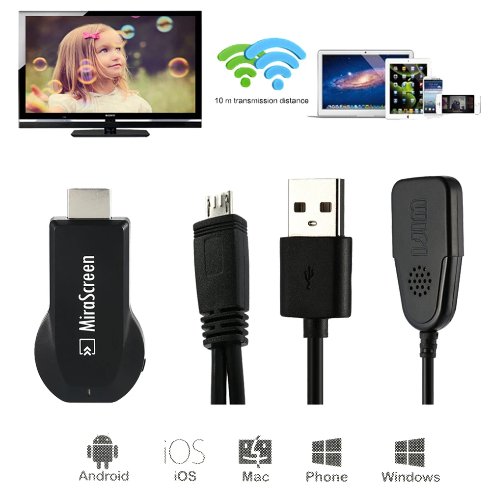 

MiraScreen TV Stick HDMI Full HD 1080P anycast Miracast DLNA Airplay WiFi Display Receiver Dongle for Windows Andriod ISO TVSE5