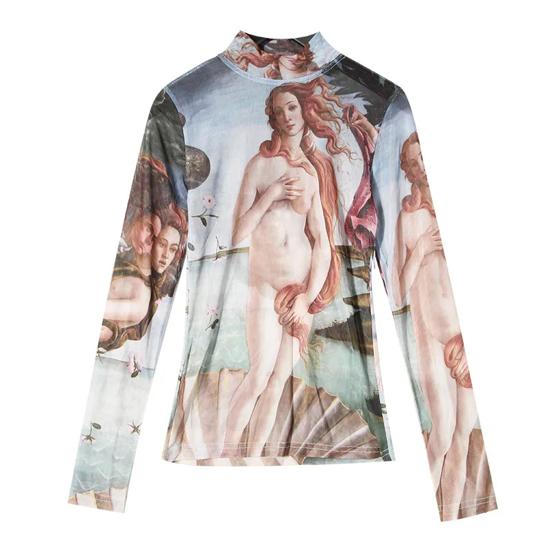 Baroque Style Female Tops Ins High Collar Perspective T-shirt Venus Tattoo Painting Slim Sexy Shirts Long-sleeved Tees Clothing
Baroque Style Female Tops Ins High Collar Perspective T-shirt Venus Tattoo Painting Slim Sexy Shirts Long-sleeved Tees Clothing