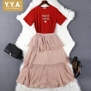 Summer Women Layered Ruffles Mid Calf Skirt T-shirt Outfits Sets Lady Date Polka Dot Two Piece Set Streetwear Conjunto Plus Size
Summer Women Layered Ruffles Mid Calf Skirt T-shirt Outfits Sets Lady Date Polka Dot Two Piece Set Streetwear Conjunto Plus Size