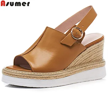 ASUMER 2020 summer new arrival shoes woman peep toe buckle sandals women genuine leather platform wedges high heels shoes
ASUMER 2020 summer new arrival shoes woman peep toe buckle sandals women genuine leather platform wedges high heels shoes