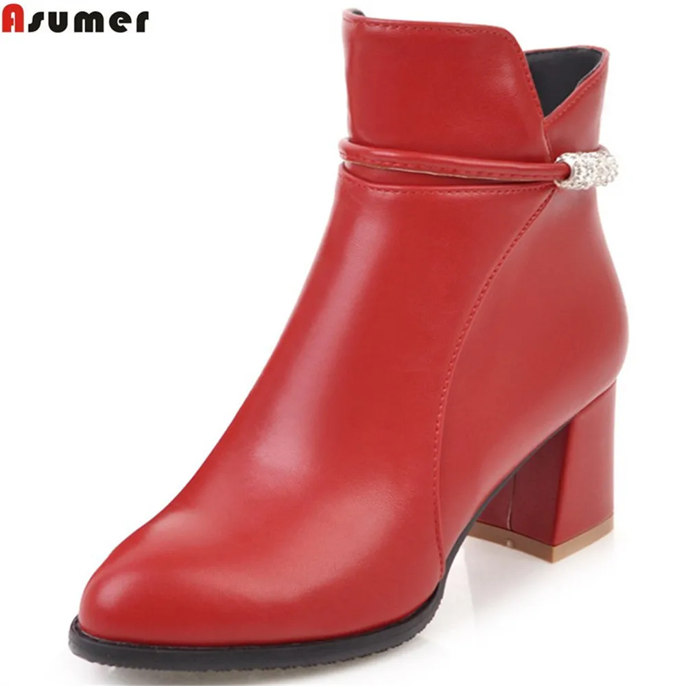 ASUMER 2020 autumn winter women boots pointed toe zipper square heel black red beige ladies boots crystal ankle boots big size
ASUMER 2020 autumn winter women boots pointed toe zipper square heel black red beige ladies boots crystal ankle boots big size