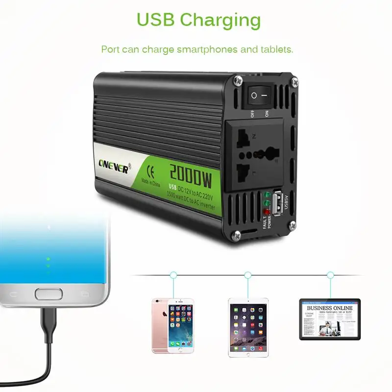 Car Voltage Converter With DC 5V 2.1A USB Charger Adapter 2000W Car Inverter DC 12V To AC 220V Power Inverters Converter
Car Voltage Converter With DC 5V 2.1A USB Charger Adapter 2000W Car Inverter DC 12V To AC 220V Power Inverters Converter
