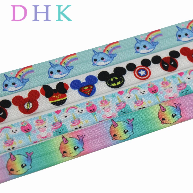 DHK 5/8'' 5yards narwhal unicorn mickey hero printed Fold Elastic FOE stretch ribbon hairbow headwear Wholesale C1502
DHK 5/8'' 5yards narwhal unicorn mickey hero printed Fold Elastic FOE stretch ribbon hairbow headwear Wholesale C1502