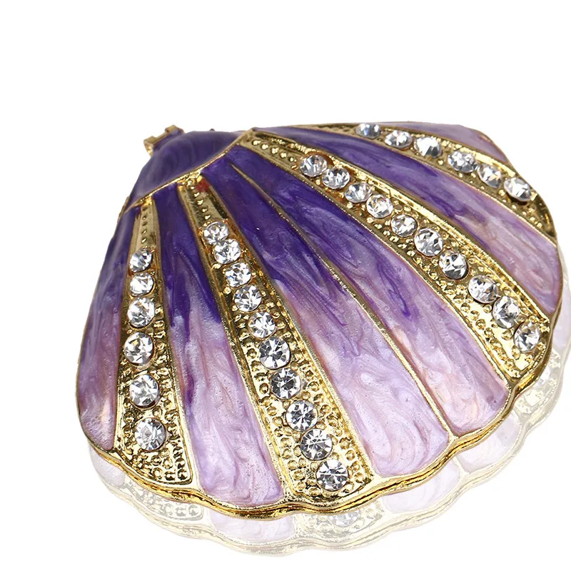

H&D 2.6inch Hand-Painted Seashell Trinket Box with Rich Enamel and Sparkling Rhinestones Jewelry Trinket Box X'mas Gift (Purple)
