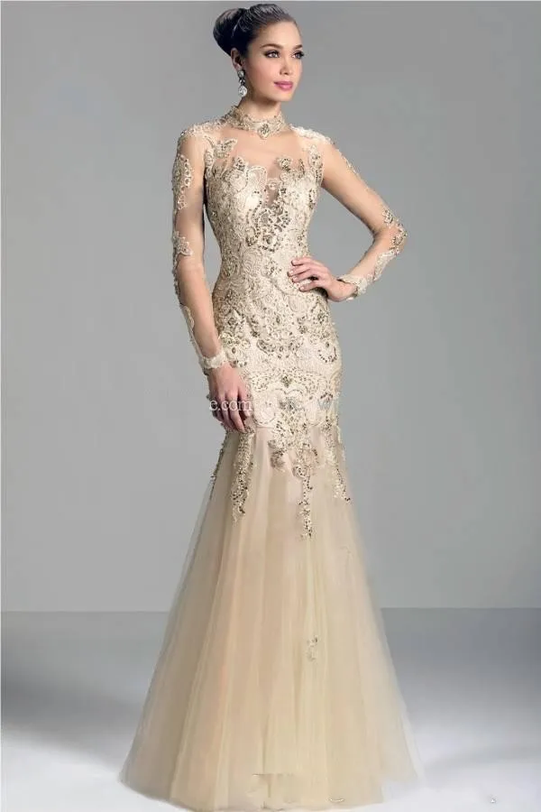 Janique Formal Evening Dresses Tulle Lace High Sheer Neck Gowns Appliques Long Sleeve Prom Dress Red Carpet Gown Backless Custom
Janique Formal Evening Dresses Tulle Lace High Sheer Neck Gowns Appliques Long Sleeve Prom Dress Red Carpet Gown Backless Custom