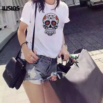 LUSLOS Floral Skull Head Print Women Gothic Punk Style Summer Short Sleeved T Shirt Female White Super Soft Tee Shirt
LUSLOS Floral Skull Head Print Women Gothic Punk Style Summer Short Sleeved T Shirt Female White Super Soft Tee Shirt