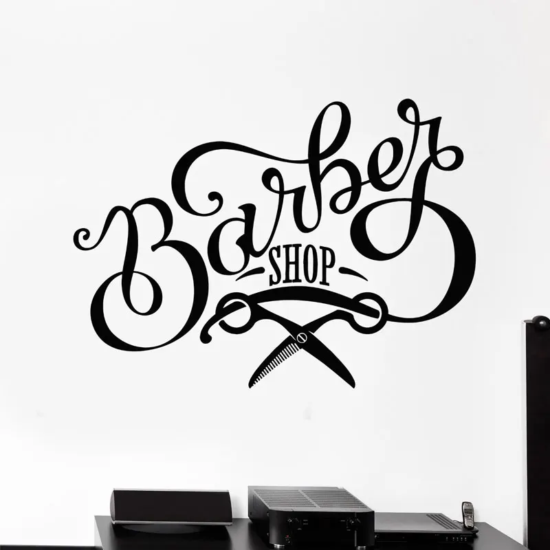 Barber Shop Design Vinyl Wall Decal Barbershop Scissors Signboard Beauty Hair Salon Stickers Mural Wallpaper window Decor A135 | Дом и сад