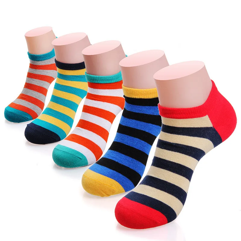 Image 5pairs lot  new fashion Colorful Stripes Men Fashion Socks Short Ankle Socks Casual Multicolor Cotton Crew Socks