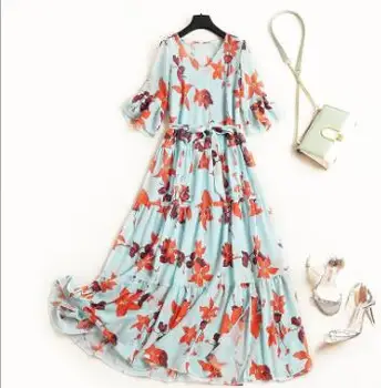 Chiffon printed dress V-neck cropped sleeves ruffled ties 2019 new summer small fresh flower skirtT3519
Chiffon printed dress V-neck cropped sleeves ruffled ties 2019 new summer small fresh flower skirtT3519