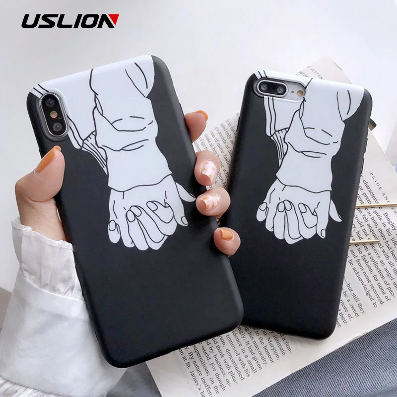 USLION Simple Couples Hands Print Phone Case For iPhone X XS XR Xs Max Ultra Thin Soft TPU Cases Cover 6 6s 7 8 Plus | Мобильные