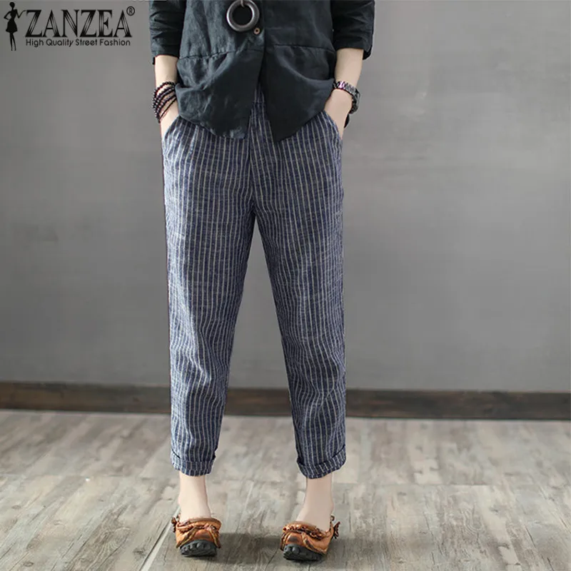 Plus Size 2019 ZANZEA Women Stripe High Elastic Waist Harem Pants Loose Casual Cotton Linen Long Pantalon Pencil Trousers Turnip
Plus Size 2019 ZANZEA Women Stripe High Elastic Waist Harem Pants Loose Casual Cotton Linen Long Pantalon Pencil Trousers Turnip