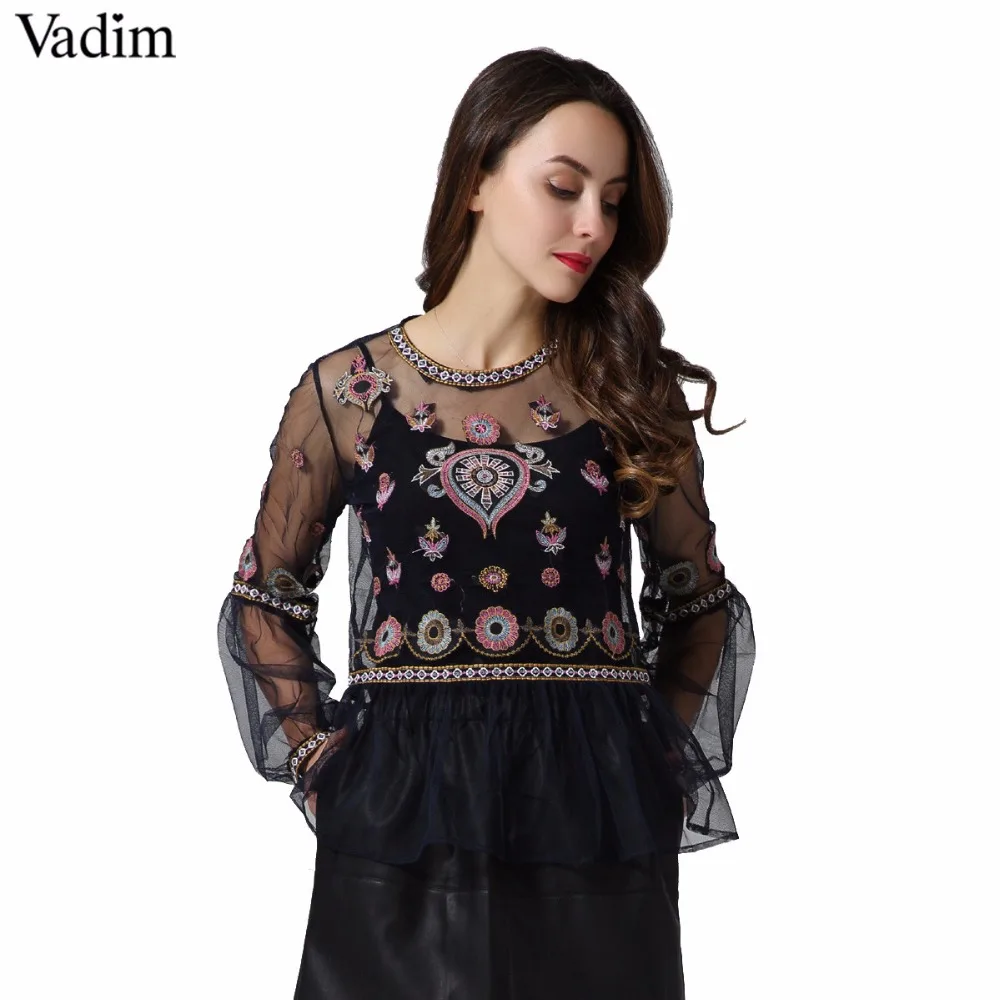 Vadim women vintage floral embroidery mesh shirts see through transparent long sleeve blouse female casual tops blusas LT2267
Vadim women vintage floral embroidery mesh shirts see through transparent long sleeve blouse female casual tops blusas LT2267