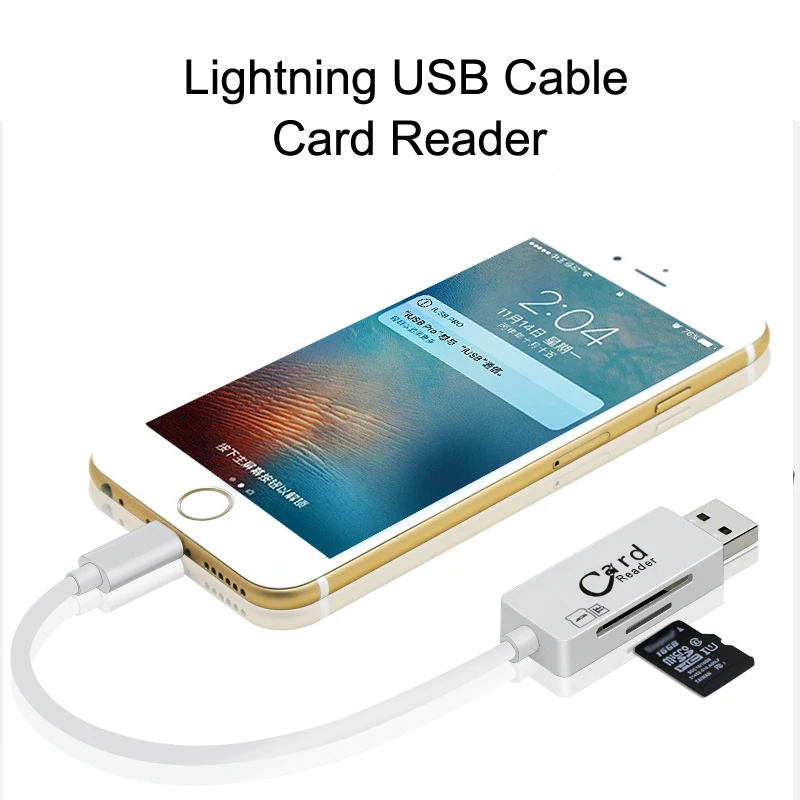 

Quality 2 in 1 USB Memory Card Reader TF Micro SD Card OTG USB Cable Adapter Lightning SD Adapter For iPhone 5 5s 6 6S 7 8 Plus