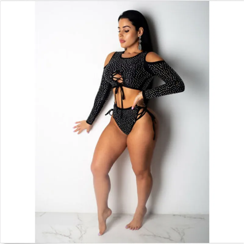 Women's Rhinestone Crystal Long Sleeve Bikini Set Swimwear Swimsuit Beachwear Swimming Suit For Women Swimwear Womens 2019
Women's Rhinestone Crystal Long Sleeve Bikini Set Swimwear Swimsuit Beachwear Swimming Suit For Women Swimwear Womens 2019