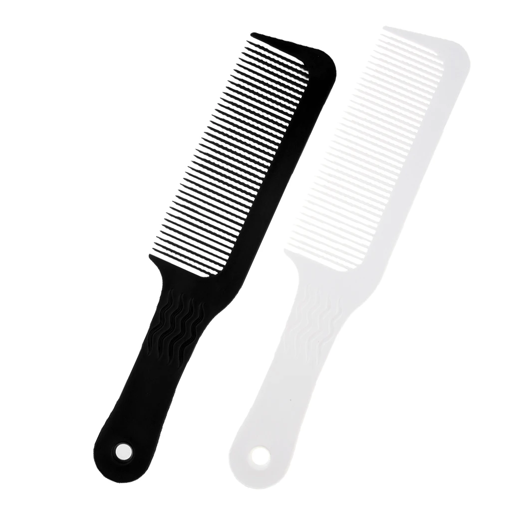 2 Pieces 9.3 inch Flat Top Clipper Comb Finely Waved Teeth Barber Salon Hair Cut Styling Comb - White Black Heat-Resistant