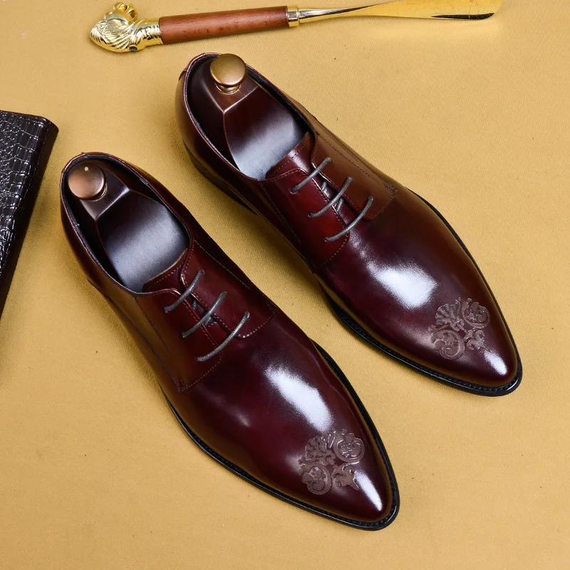 Фото Мужские туфли-оксфорды с острым носком для вечерние мужские деловые