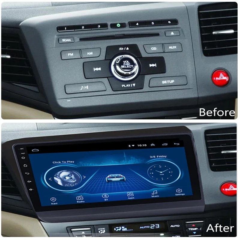 Супертонкая магнитола на Android 10 для Honda Civic 2012 2013 сенсорный экран GPS навигация