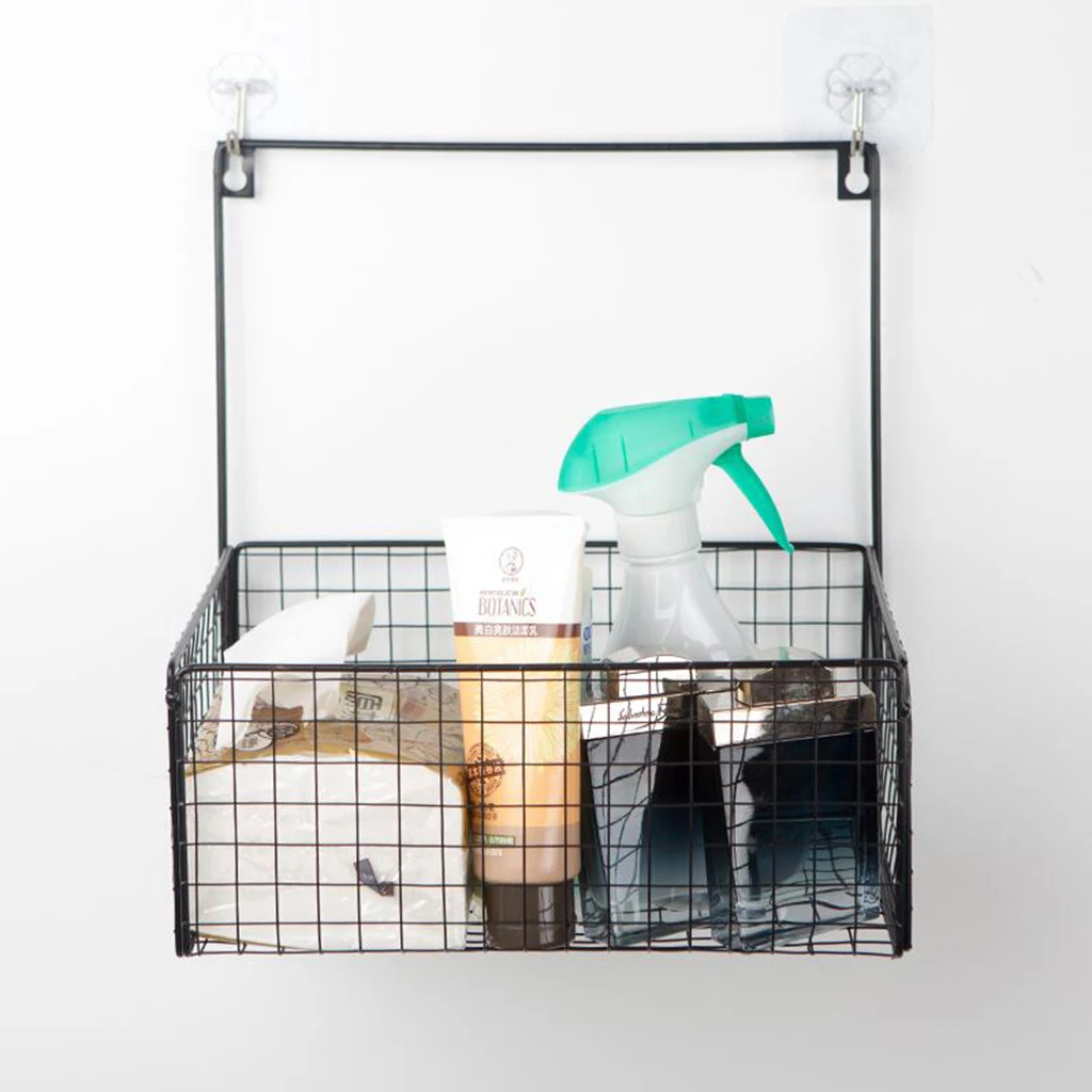 Nordic Iron Wire Hanging Storage Basket Wall Display Storage Box Basket Multifunction Mesh Wire Metal Wall Shelf Storage Holder