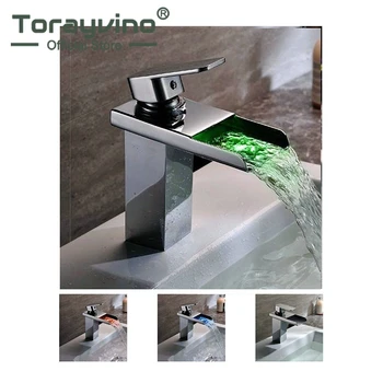 

Torayvino LED Tall Basin Faucet Water Tap Bathroom Sink Mixer Waterfall Torneira Chrome Vanity Vessel Sinks Mixers Taps Faucets
