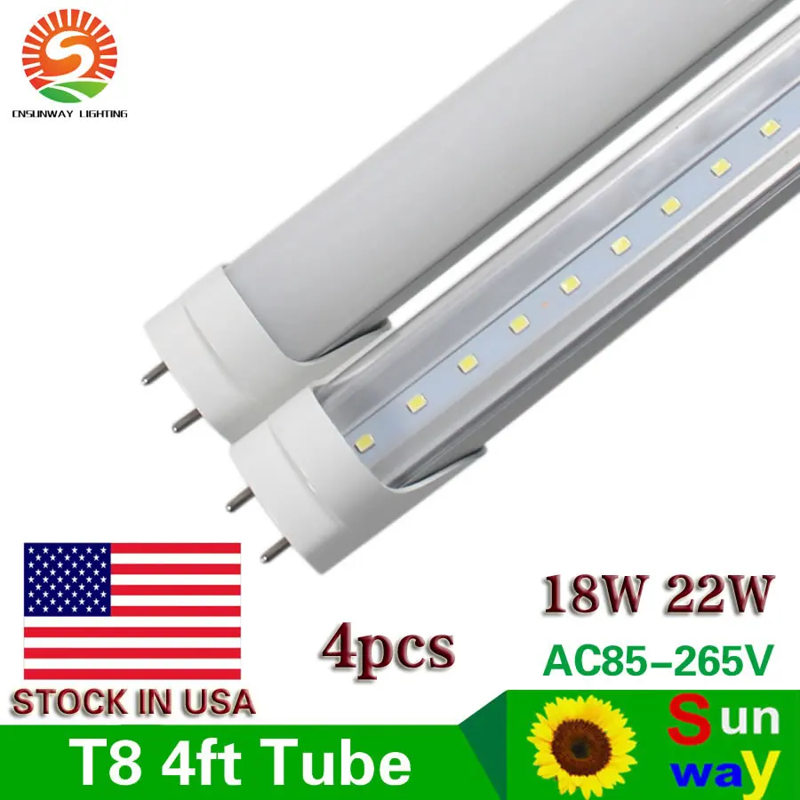 

Sunway Lighting 4-Pack 22W T8 LED Tubes G13 SMD 2835 1200mm 96 led Light Lamp Bulb 4feet 1.2m 4Ft AC85-265V Led Lighting