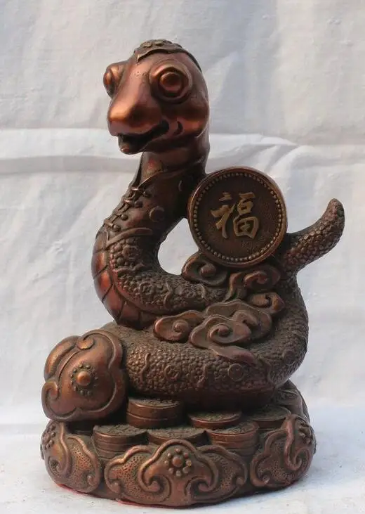 Details about 9" China Chinese Bronze Folk Fengshui Fu Rich Wealth Zodiac Year Snake Statue Q