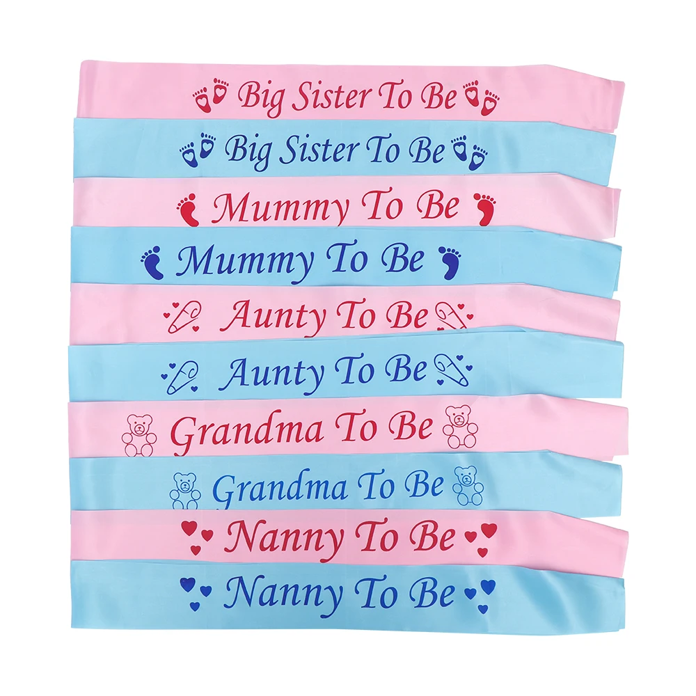 

1PC Birthday Ribbon Footprint Mummy Nanny Aunty Big Sister & Grandma To Be Satin Sash Rose Gold Blue Pink Baby Shower Sashes