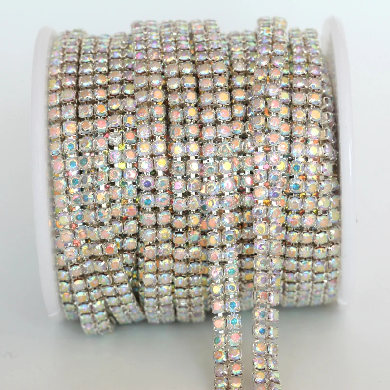 ss10 2 Rows Clear AB Crystal AB Rhinestone Cup Chain Silver Intensive Base Rhinestones Trimming For Wedding Dress Clothes Y2270
ss10 2 Rows Clear AB Crystal AB Rhinestone Cup Chain Silver Intensive Base Rhinestones Trimming For Wedding Dress Clothes Y2270