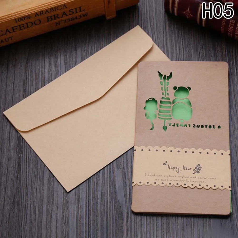 1Pc Creative Hollow Out Kraft Paper Small Card With Envelope Birthday/Holiday Greeting Message Card Christmas New Year Gift Card
1Pc Creative Hollow Out Kraft Paper Small Card With Envelope Birthday/Holiday Greeting Message Card Christmas New Year Gift Card