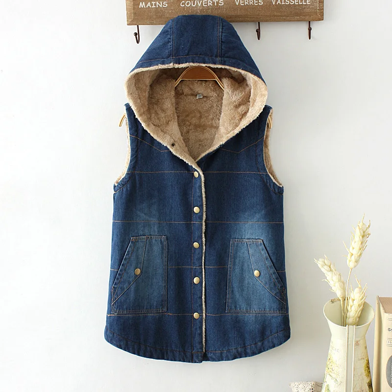 Velvet Thick Warm Winter Coats For Women Plus Size Casual Hooded Long Denim Vest Fleece Sleeveless Jacket Female Jeans Waistcoat
Velvet Thick Warm Winter Coats For Women Plus Size Casual Hooded Long Denim Vest Fleece Sleeveless Jacket Female Jeans Waistcoat