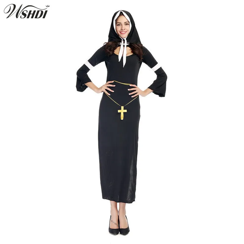 

Adult Halloween Carnival Costumes The Virgin Mary Costume Cosplay Sexy Catholic Nun Robes Clothing Headscarf Cross Suit